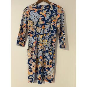 J McLaughlin Catalina Cloth Catalyst Floral Midi Dress Blue Orange EUC XS Basic